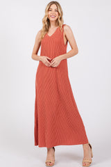 Rust Sleeveless Ribbed Maternity Maxi Dress