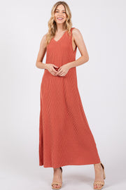 Rust Sleeveless Ribbed Maxi Dress