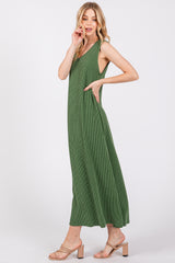 Green Sleeveless Ribbed Maxi Dress