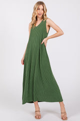 Green Sleeveless Ribbed Maternity Maxi Dress