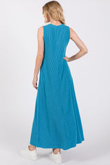 Blue Sleeveless Ribbed Maxi Dress