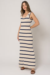 Navy Blue Striped Sleeveless Knit Maternity Maxi Dress