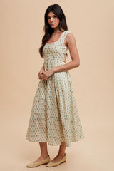 Cream Floral Button Front Sleeveless Maxi Dress