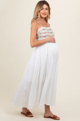 Multi-Color Floral Embroidered Lace-Up Back Maternity Maxi Dress