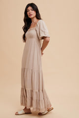 Beige Lace Insert Maxi Dress