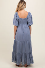 Blue Lace Insert Maternity Maxi Dress