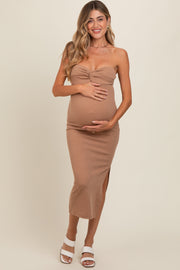 Taupe Strapless Twist Maternity Dress