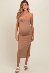 Taupe Strapless Twist Maternity Dress