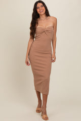 Taupe Strapless Twist Maternity Dress