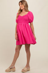 Pink Textured Bodice Maternity Dress