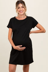 Black Short Sleeve T-Shirt Maternity Dress