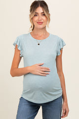 Teal Striped Ruffle Smocked Maternity Top