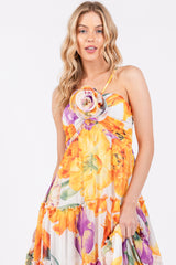 Purple Floral Top Accent Tiered Maxi Dress