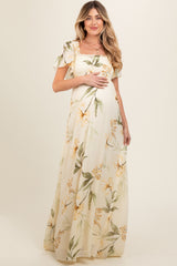 Yellow Floral Smocked Maternity Maxi Dress