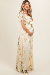 Yellow Floral Smocked Maternity Maxi Dress