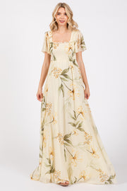 Yellow Floral Smocked Maxi Dress