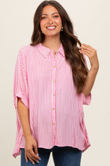 Fuchsia Striped Button Up Dolman Maternity Top