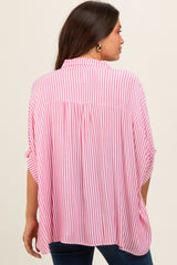 Fuchsia Striped Button Up Dolman Maternity Top