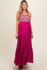 Magenta Crochet Cutout Halter Maternity Maxi Dress