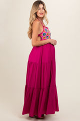 Magenta Crochet Cutout Halter Maternity Maxi Dress