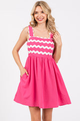 Fuchsia Ric Rack Accent Sleeveless Dress