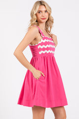 Fuchsia Ric Rack Accent Sleeveless Dress