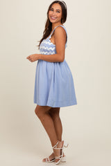 Light Blue Ric Rack Accent Sleeveless Maternity Dress