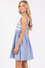 Light Blue Ric Rack Accent Sleeveless Dress