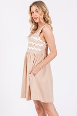 Beige Ric Rack Accent Sleeveless Dress