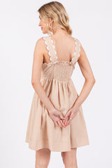 Beige Ric Rack Accent Sleeveless Dress