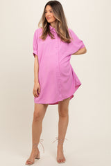 Pink Collared Button Down Maternity Shirt Dress