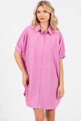 Pink Collared Button Down Maternity Shirt Dress