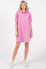 Pink Collared Button Down Shirt Dress