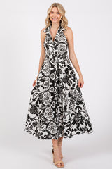 Black Floral Sleeveless Halter Maternity Midi Dress