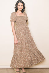 Mocha Floral Short Sleeve Maternity Maxi Dress