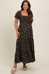 Black Floral Midi Maternity Dress