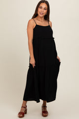 Black Soft Washed Cotton Gauze Maternity Maxi Dress