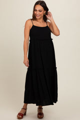 Black Soft Washed Cotton Gauze Maternity Maxi Dress