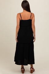 Black Soft Washed Cotton Gauze Maternity Maxi Dress