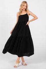 Black Soft Washed Cotton Gauze Maternity Maxi Dress