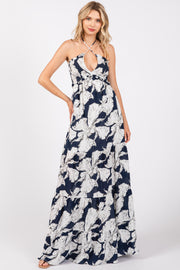 Navy Printed Woven Maxi Dress