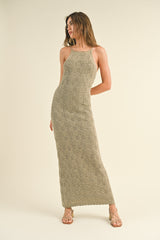 Taupe Crochet Knit Back Cutout Maxi Dress