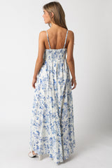 Cream Floral Flowy Sleeveless Squared Neckline Dress