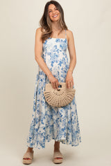 Cream Floral Flowy Sleeveless Squared Neckline Maternity Dress