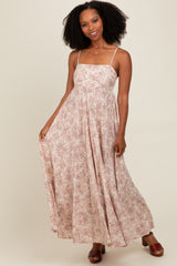 Mauve Floral Ruffle Hem Maxi Dress