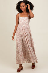 Mauve Floral Ruffle Hem Maternity Maxi Dress