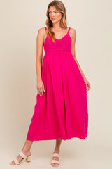 Fuchsia V-Neck Crochet Top Maternity Midi Dress