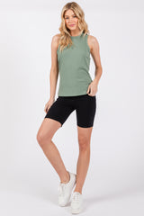 Light Olive Ribbed Racerback Tank Top