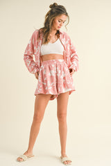 Mauve Floral Button Up Long Sleeve Short Set