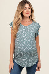 Olive Floral Ruffle Sleeve Maternity Top